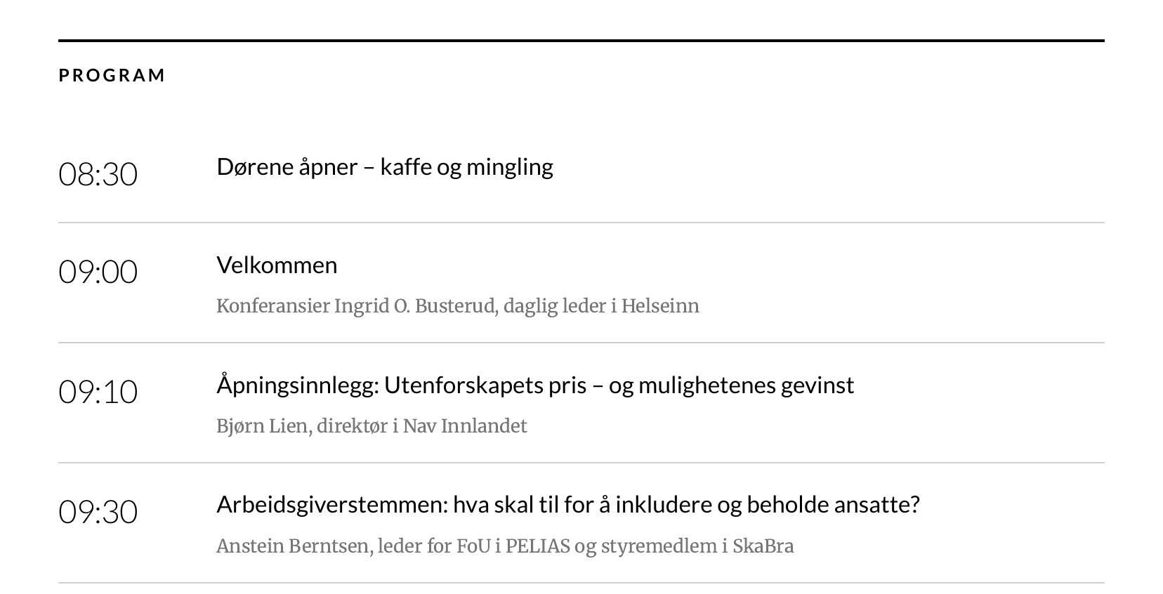 Program for Arbeid og helse i Innlandet, 17. november 2026 - side 1 fortsettelse